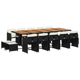 vidaXL 15-tlg. Garten-Essgruppe mit Kissen Schwarz Poly Rattan