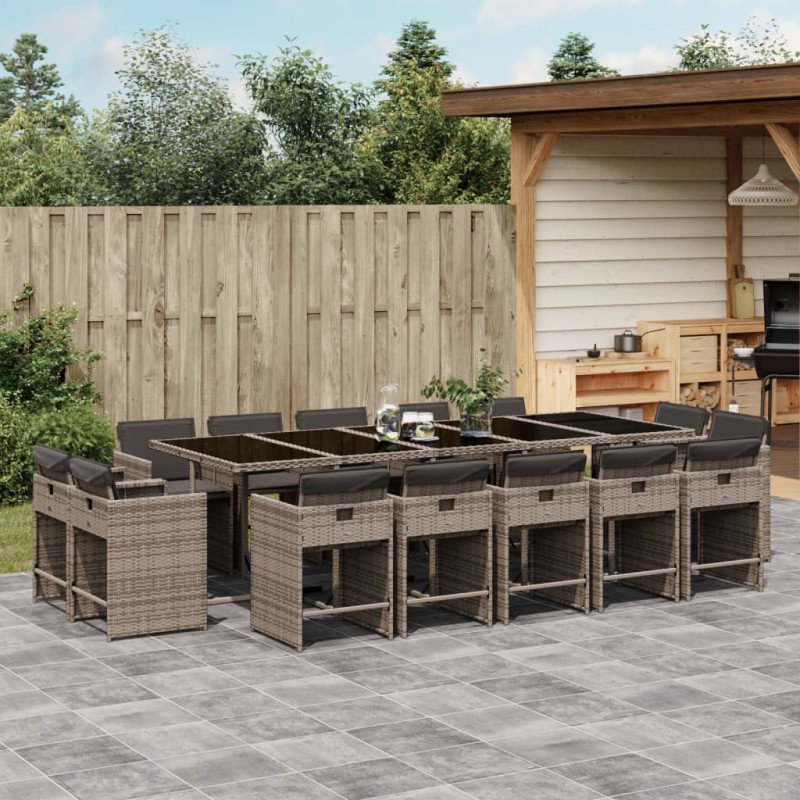 vidaXL 15-tlg. Garten-Essgruppe mit Kissen Grau Poly Rattan vidaXL 15-tlg. Garten-Essgruppe mit Kissen Grau Poly Rattan