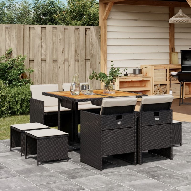 vidaXL 9-tlg. Garten-Essgruppe mit Kissen Schwarz Poly Rattan vidaXL 9-tlg. Garten-Essgruppe mit Kissen Schwarz Poly Rattan