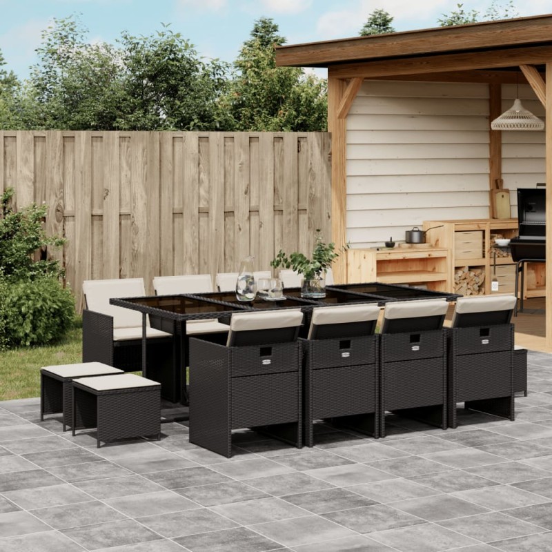 vidaXL 13-tlg. Garten-Essgruppe mit Kissen Schwarz Poly Rattan vidaXL 13-tlg. Garten-Essgruppe mit Kissen Schwarz Poly Rattan