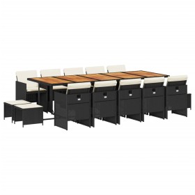 vidaXL 15-tlg. Garten-Essgruppe mit Kissen Schwarz Poly Rattan