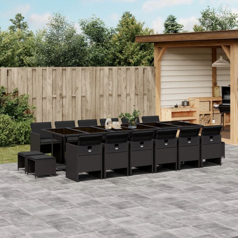 vidaXL 17-tlg. Garten-Essgruppe mit Kissen Schwarz Poly Rattan vidaXL 17-tlg. Garten-Essgruppe mit Kissen Schwarz Poly Rattan