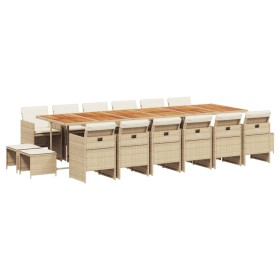 vidaXL 17-tlg. Garten-Essgruppe mit Kissen Beige Poly Rattan