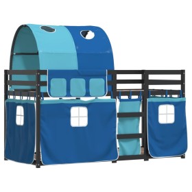 vidaXL Etagenbett mit Vorhängen Blau 75x190 cm Massivholz Kiefer