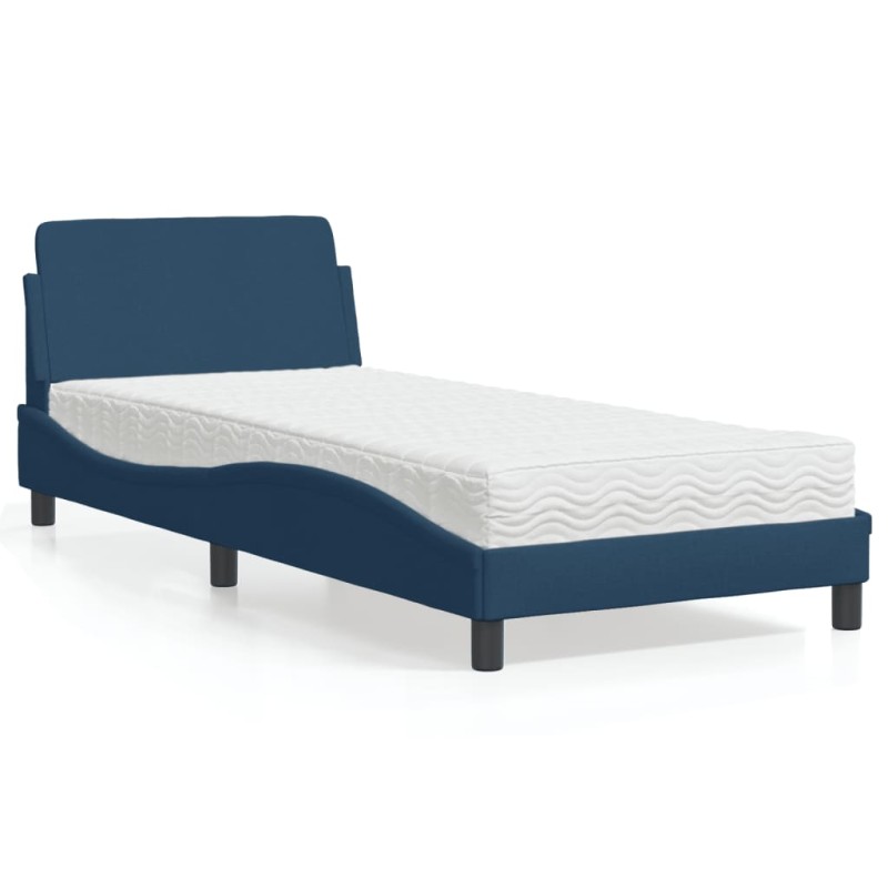 vidaXL Bett mit Matratze Blau 90x190 cm Stoff vidaXL Bett mit Matratze Blau 90x190 cm Stoff