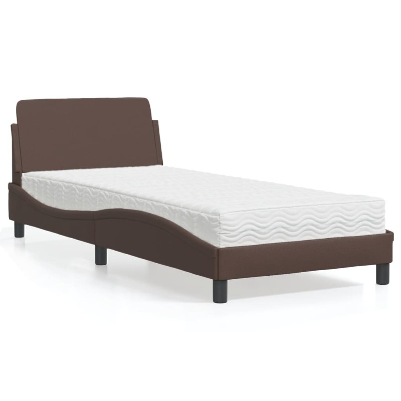 vidaXL Bett mit Matratze Braun 90x190 cm Kunstleder vidaXL Bett mit Matratze Braun 90x190 cm Kunstleder