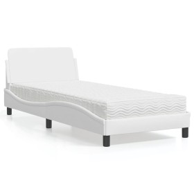 vidaXL Bett mit Matratze Weiß 90x200 cm Kunstleder