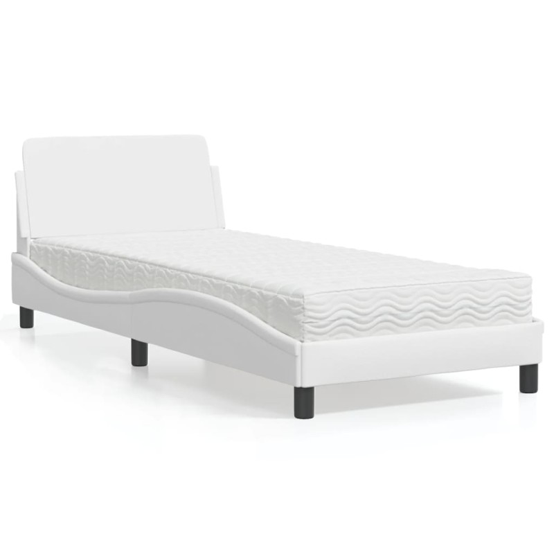 vidaXL Bett mit Matratze Weiß 90x200 cm Kunstleder vidaXL Bett mit Matratze Weiß 90x200 cm Kunstleder