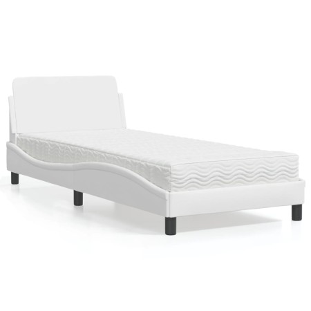 vidaXL Bett mit Matratze Weiß 90x200 cm Kunstleder