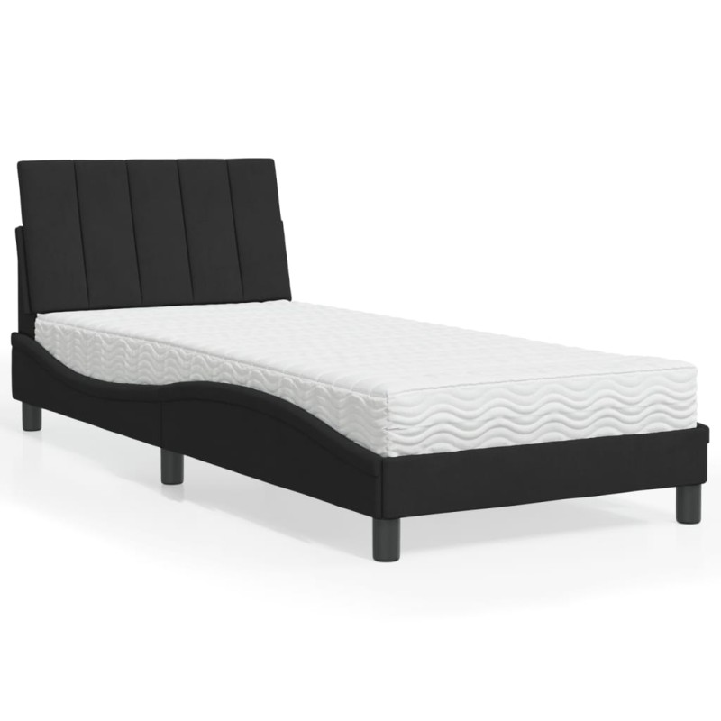 vidaXL Bett mit Matratze Schwarz 90x190 cm Samt vidaXL Bett mit Matratze Schwarz 90x190 cm Samt