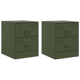 vidaXL Nachttische 2 Stk. Grün 34,5x39x44 cm Stahl