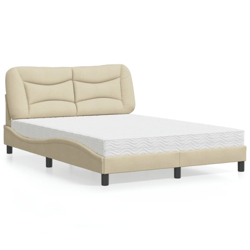 vidaXL Bett mit Matratze Creme 140x190 cm Stoff vidaXL Bett mit Matratze Creme 140x190 cm Stoff