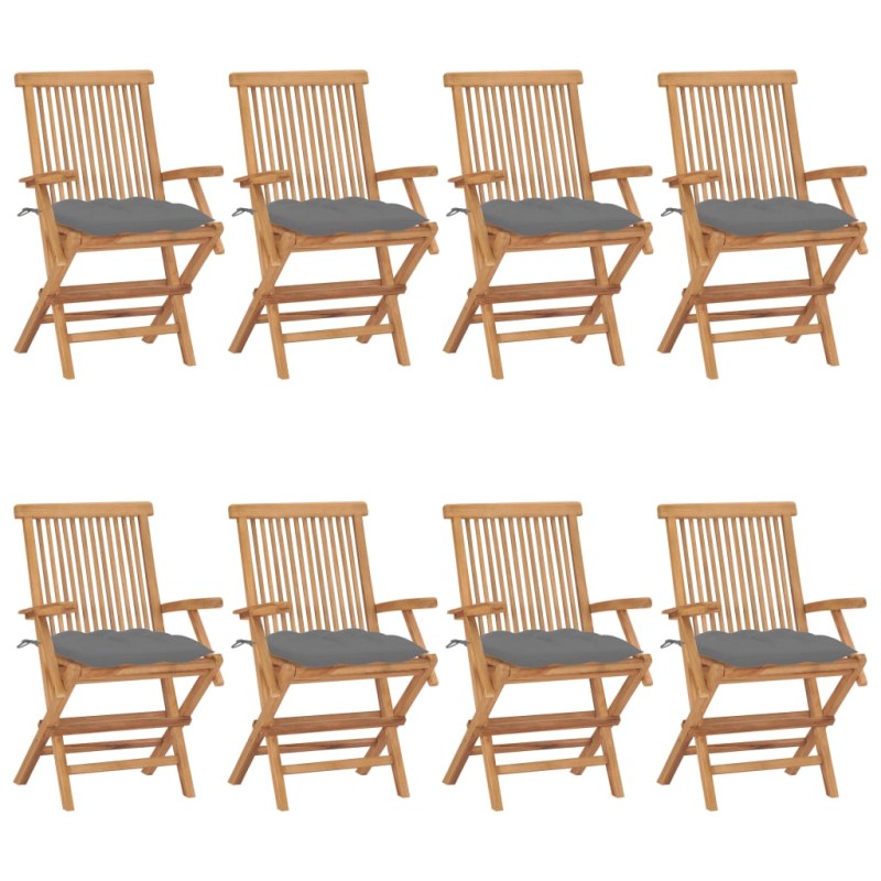 Gartenstühle mit Grauen Kissen 8 Stk. Massivholz Teak Gartenstühle mit Grauen Kissen 8 Stk. Massivholz Teak