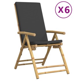 vidaXL Bistrostühle 6 Stk. Klappbar mit Dunkelgrauen Kissen Bambus