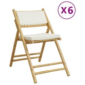 vidaXL Bistrostühle 6 Stk. Klappbar mit Cremeweißen Kissen Bambus