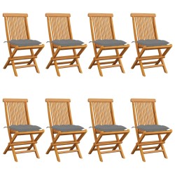 vidaXL Gartenstühle mit Grauen Kissen 8 Stk. Massivholz Teak