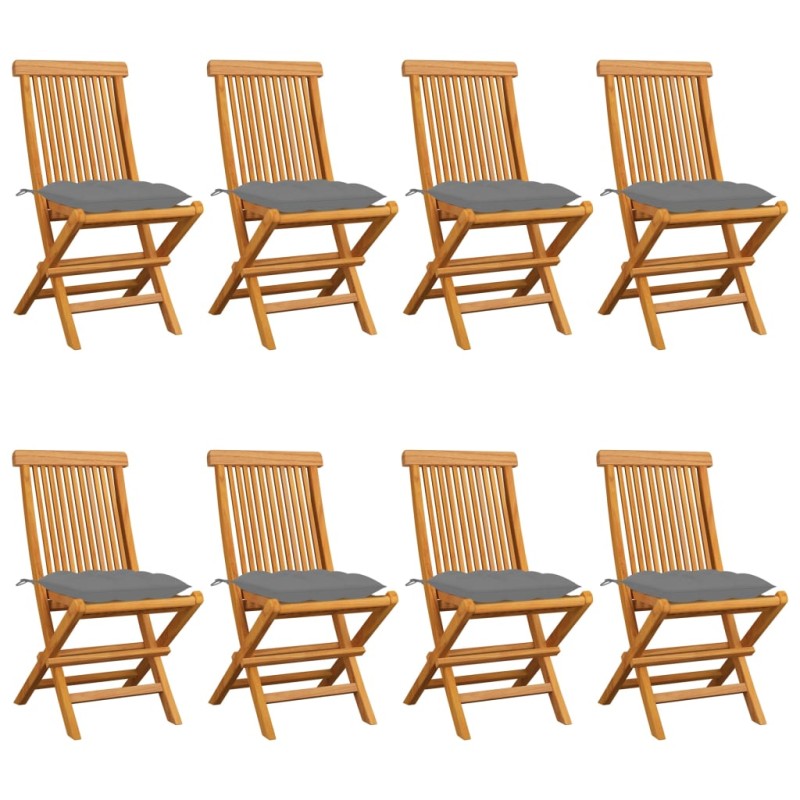 vidaXL Gartenstühle mit Grauen Kissen 8 Stk. Massivholz Teak vidaXL Gartenstühle mit Grauen Kissen 8 Stk. Massivholz Teak