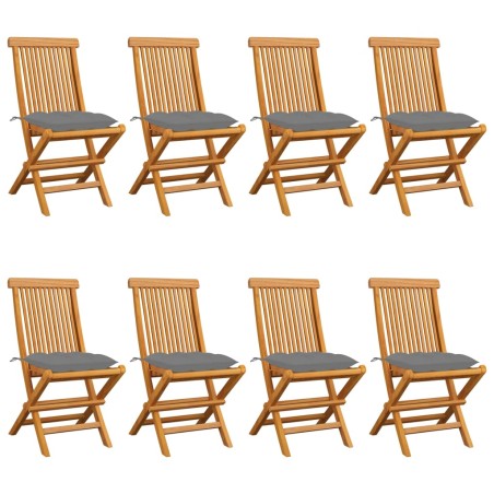 vidaXL Gartenstühle mit Grauen Kissen 8 Stk. Massivholz Teak