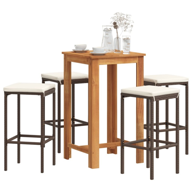 vidaXL 5-tlg. Gartenbar-Set Braun Massivholz Akazie und Poly Rattan vidaXL 5-tlg. Gartenbar-Set Braun Massivholz Akazie und Poly Rattan