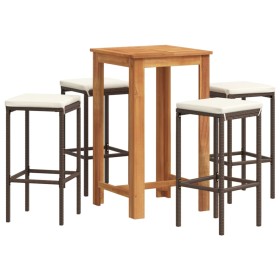 vidaXL 5-tlg. Gartenbar-Set Braun Massivholz Akazie und Poly Rattan