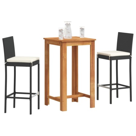 vidaXL 3-tlg. Gartenbar-Set Schwarz Massivholz Akazie und Poly Rattan