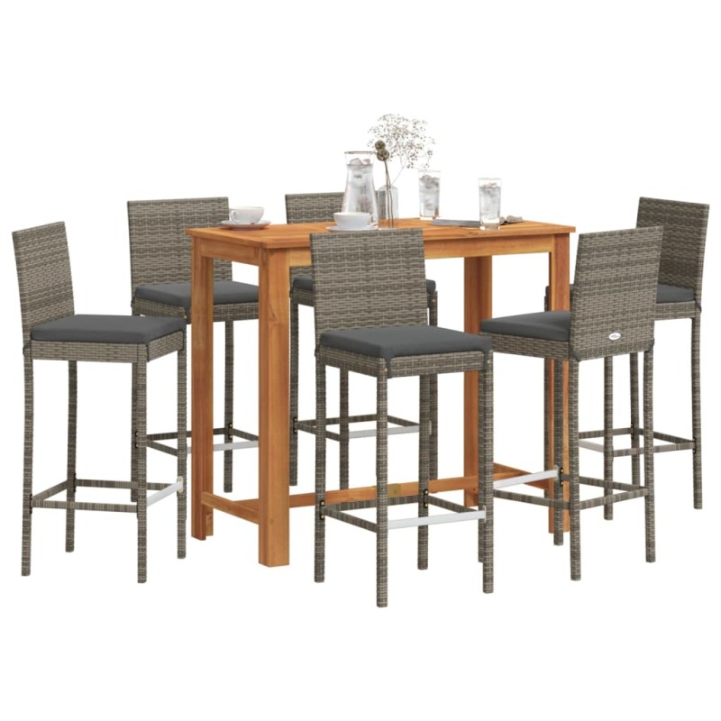 vidaXL 7-tlg. Gartenbar-Set Grau Massivholz Akazie und Poly Rattan vidaXL 7-tlg. Gartenbar-Set Grau Massivholz Akazie und Poly Rattan