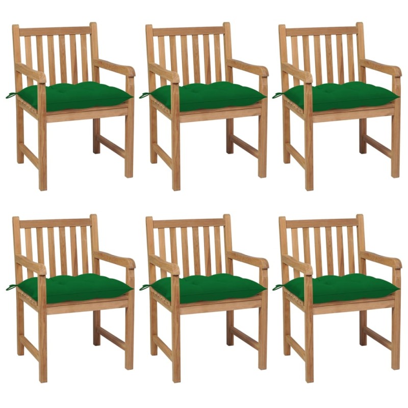 vidaXL Gartenstühle 6 Stk. mit Grünen Kissen Massivholz Teak vidaXL Gartenstühle 6 Stk. mit Grünen Kissen Massivholz Teak