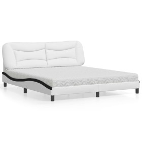 vidaXL Bett mit Matratze Weiß und Schwarz 180x200 cm Kunstleder