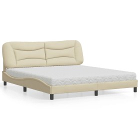 vidaXL Bett mit Matratze Creme 180x200 cm Stoff