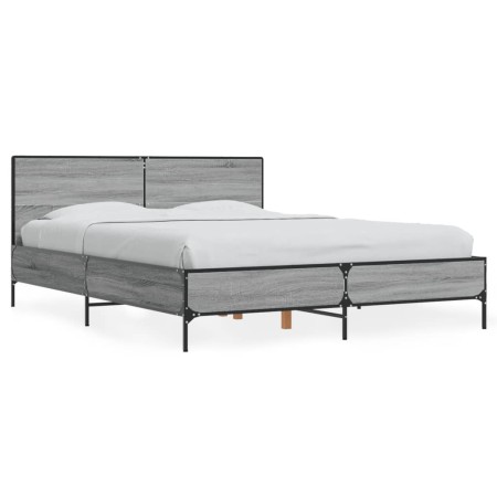 vidaXL Bettgestell Grau Sonoma 120x200 cm Holzwerkstoff und Metall