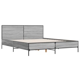 vidaXL Bettgestell Grau Sonoma 120x200 cm Holzwerkstoff und Metall