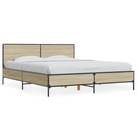 vidaXL Bettgestell Sonoma-Eiche 150x200 cm Holzwerkstoff und Metall