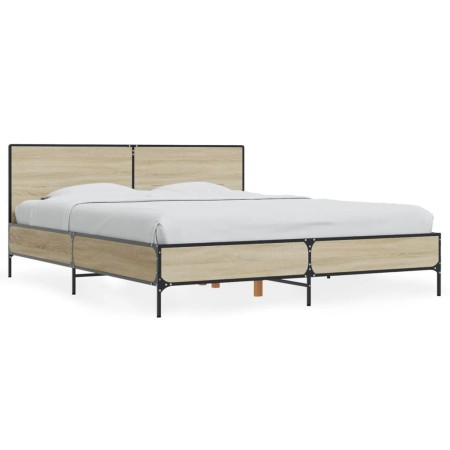vidaXL Bettgestell Sonoma-Eiche 150x200 cm Holzwerkstoff und Metall