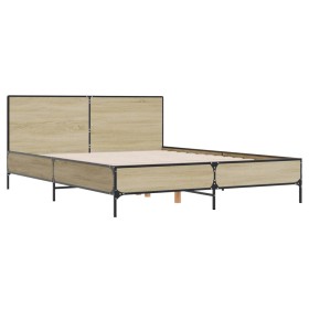 vidaXL Bettgestell Sonoma-Eiche 150x200 cm Holzwerkstoff und Metall