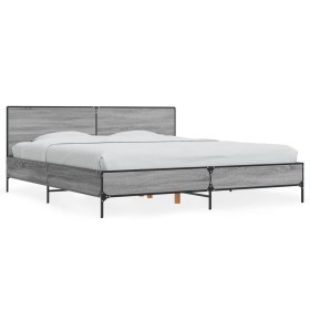 vidaXL Bettgestell Grau Sonoma 200x200 cm Holzwerkstoff und Metall