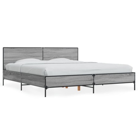 vidaXL Bettgestell Grau Sonoma 200x200 cm Holzwerkstoff und Metall