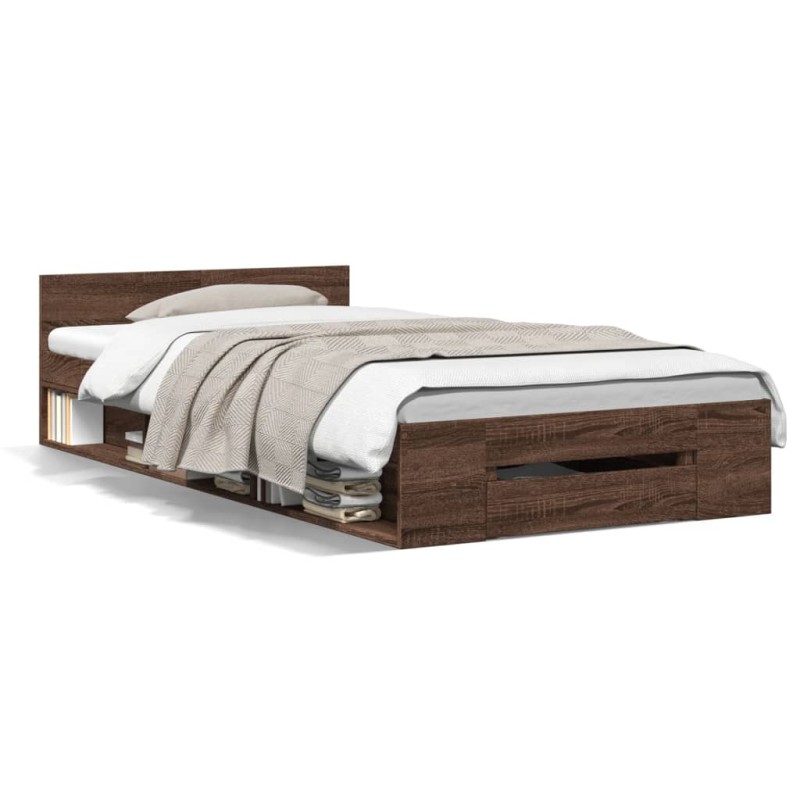 vidaXL Bettgestell mit Schublade Braun Eichen-Optik 90x200 cm vidaXL Bettgestell mit Schublade Braun Eichen-Optik 90x200 cm