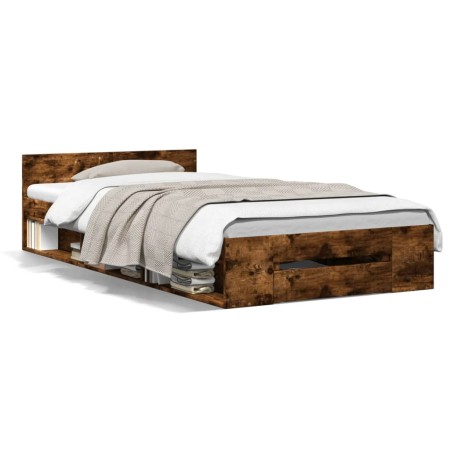 vidaXL Bettgestell mit Schublade Räuchereiche 90x200 cm Holzwerkstoff
