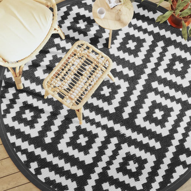 vidaXL Outdoor-Teppich Weiß und Schwarz Ø200 cm PP vidaXL Outdoor-Teppich Weiß und Schwarz Ø200 cm PP