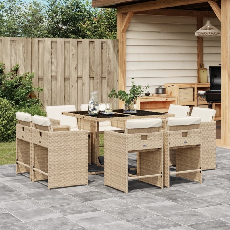 vidaXL 9-tlg. Garten-Essgruppe mit Kissen Beige Poly Rattan vidaXL 9-tlg. Garten-Essgruppe mit Kissen Beige Poly Rattan