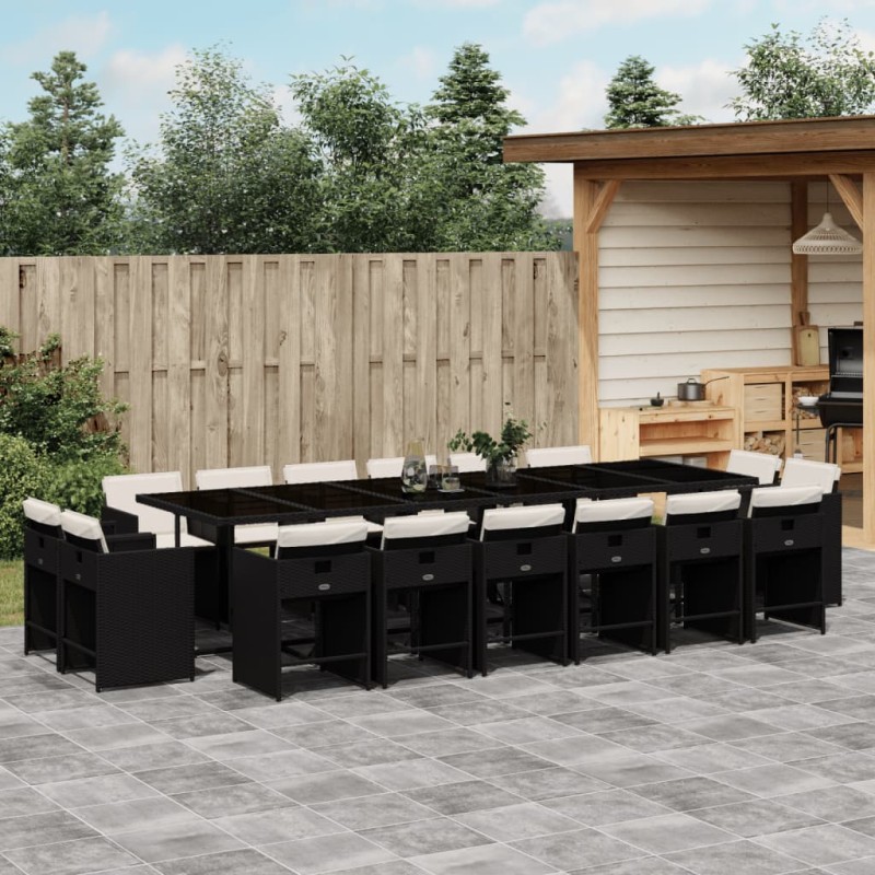 vidaXL 17-tlg. Garten-Essgruppe mit Kissen Schwarz Poly Rattan vidaXL 17-tlg. Garten-Essgruppe mit Kissen Schwarz Poly Rattan