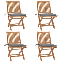vidaXL Klappbare Gartenstühle mit Kissen 4 Stk. Massivholz Teak