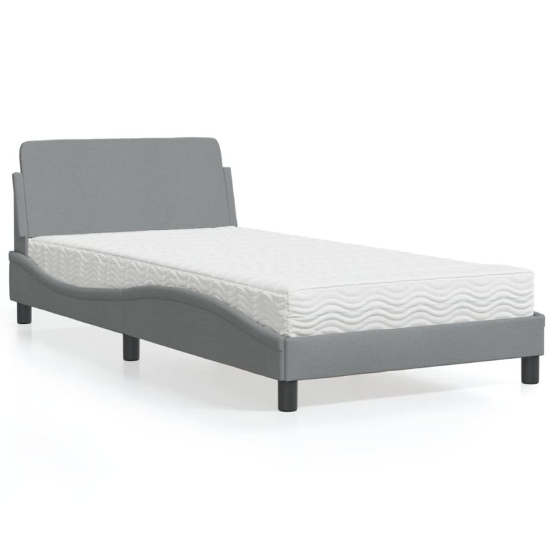 vidaXL Bett mit Matratze Hellgrau 100x200 cm Stoff vidaXL Bett mit Matratze Hellgrau 100x200 cm Stoff
