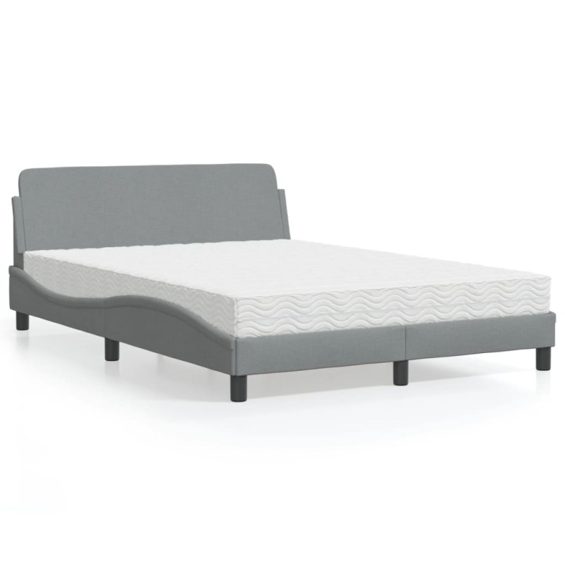 vidaXL Bett mit Matratze Hellgrau 140x190 cm Stoff vidaXL Bett mit Matratze Hellgrau 140x190 cm Stoff