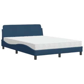 vidaXL Bett mit Matratze Blau 140x190 cm Stoff