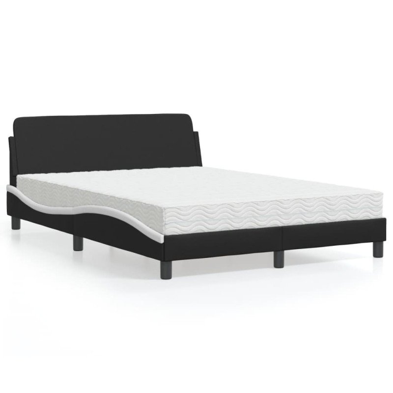 vidaXL Bett mit Matratze Schwarz und Weiß 140x190 cm Kunstleder vidaXL Bett mit Matratze Schwarz und Weiß 140x190 cm Kunstleder