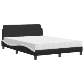 vidaXL Bett mit Matratze Schwarz und Weiß 140x190 cm Kunstleder