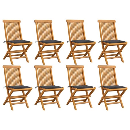 Gartenstühle mit Anthrazit Kissen 8 Stk. Massivholz Teak