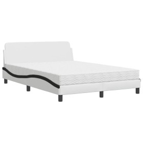 vidaXL Bett mit Matratze Weiß und Schwarz 140x200 cm Kunstleder