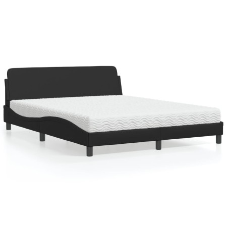 vidaXL Bett mit Matratze Schwarz 160x200 cm Kunstleder